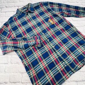 Disney Tigger Plaid Flannel Shirt Mens XXL Dark Blue Red Green Tartan